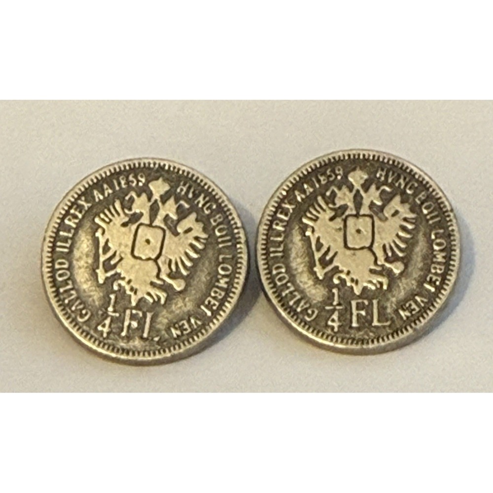 Set of 2 Austria 1859 1/4 Florin Coin Design Metal Shank Button Double Eagle